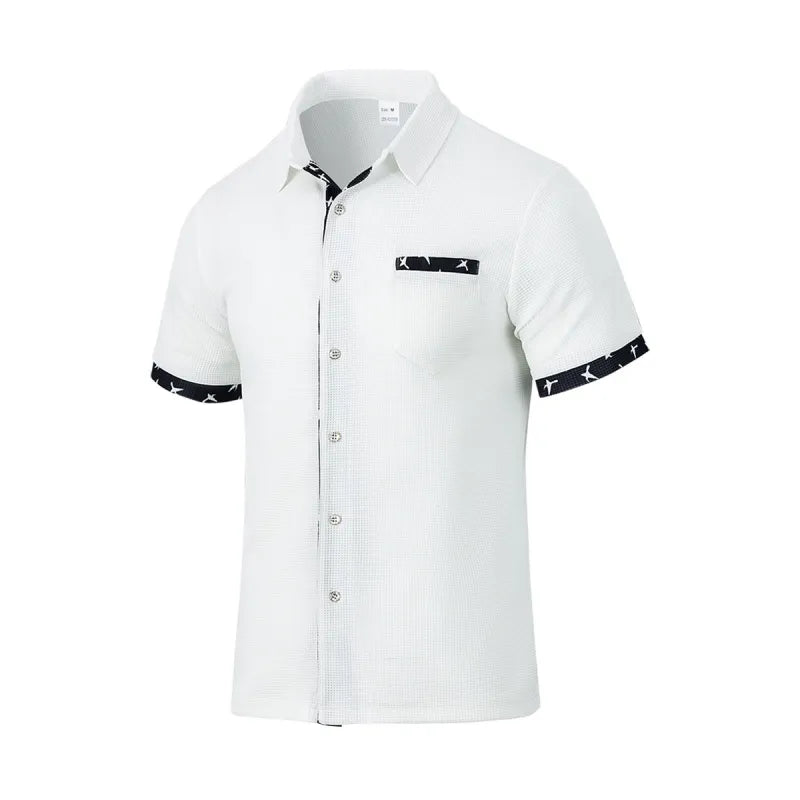 Chemise Homme en Tissu Tissé – Col Classique, Boutons et Liserés Contrastants