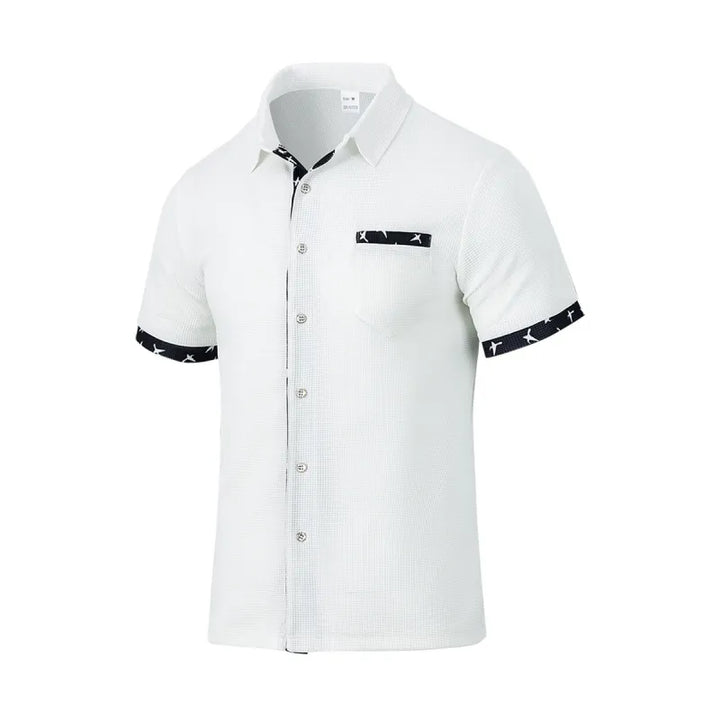 Chemise Homme en Tissu Tissé – Col Classique, Boutons et Liserés Contrastants