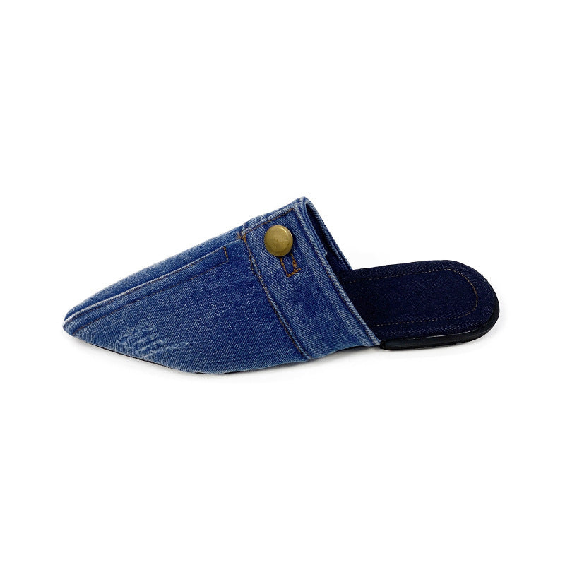 Mocassini piatti da donna con finitura denim – Punta appuntita stile slip-on
