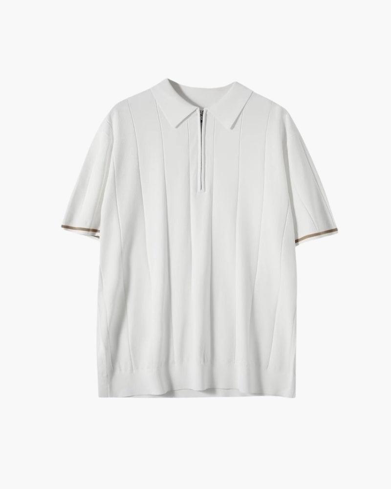 Polo uomo in maglia a righe – Collo con zip e polsini a contrasto