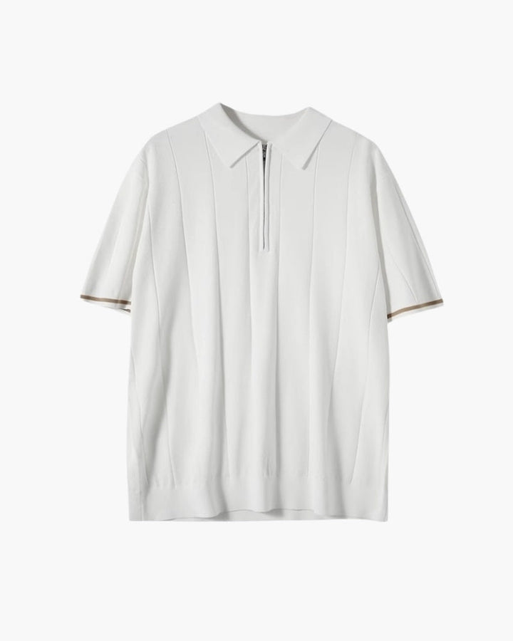 Polo uomo in maglia a righe – Collo con zip e polsini a contrasto