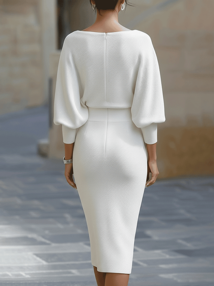 Midi-Strickkleid für Damen – Fledermausärmel, figurbetonter Schnitt