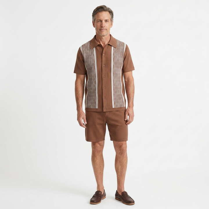 Men's Two-Piece Knit Set – Geometric Texture Casual Fit