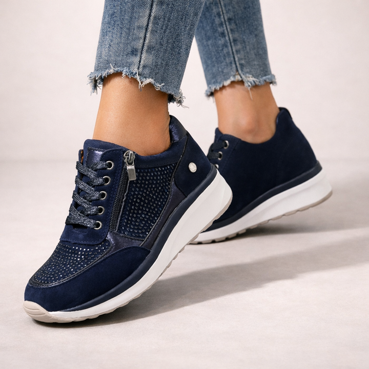 Damen-Sneaker mit seitlichem Reißverschluss – strukturierte Einsätze und matte Oberfläche