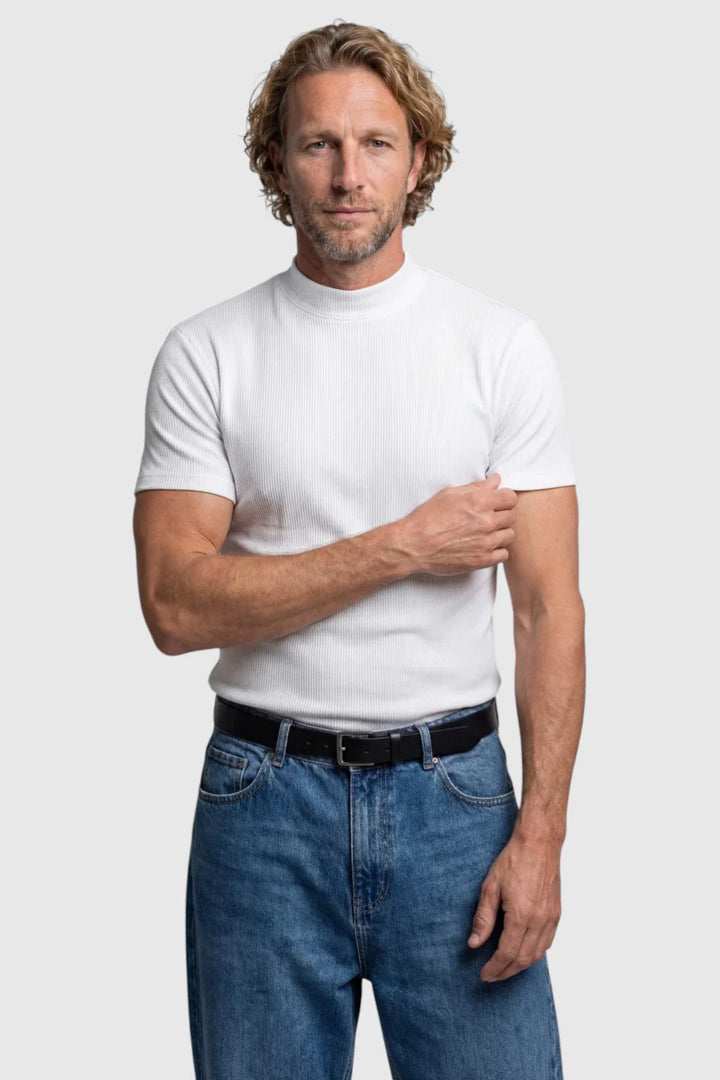 Figurbetontes Stretch-T-Shirt für Herren – Slim Fit, gerippter Kragen