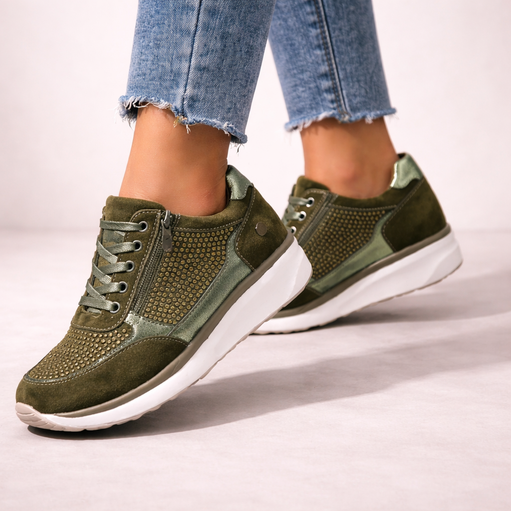 Damen-Sneaker mit seitlichem Reißverschluss – strukturierte Einsätze und matte Oberfläche