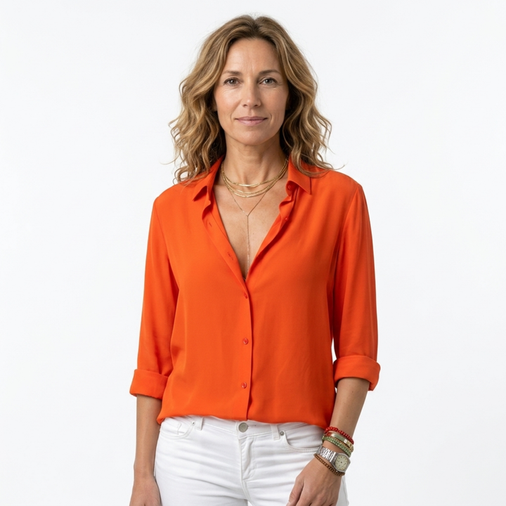 Women's Flowing Shirt – Elegant V-Neck and Long Buttoned Sleeves