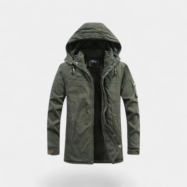 Herren Parka aus Baumwolle mit Kapuze – verwaschene Jacke mit Revers