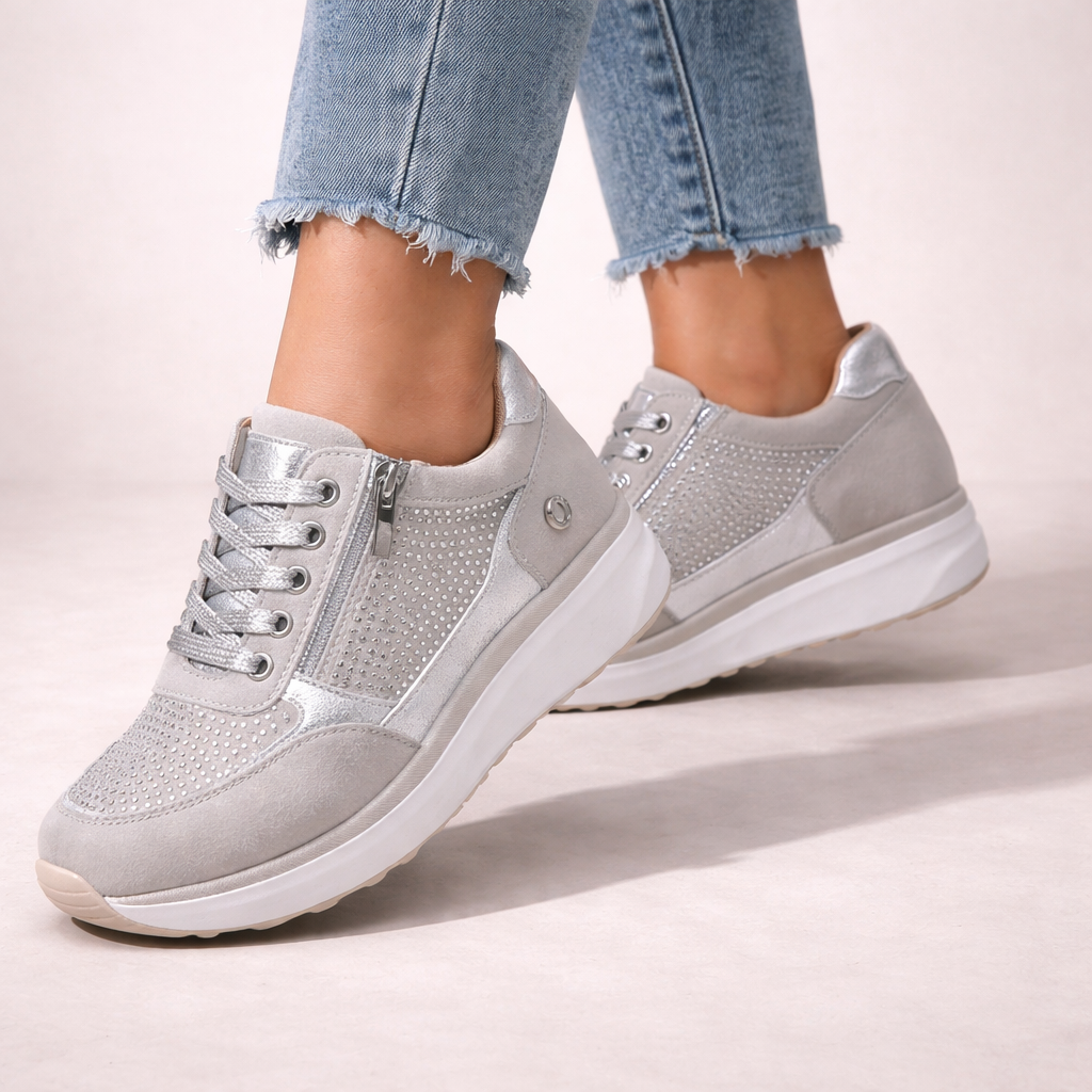 Damen-Sneaker mit seitlichem Reißverschluss – strukturierte Einsätze und matte Oberfläche