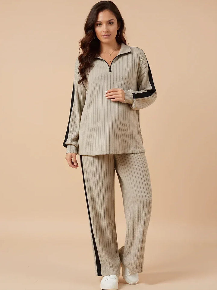 Ensemble Côtelé Femme Deux Pièces – Col Zippé Coupe Ample