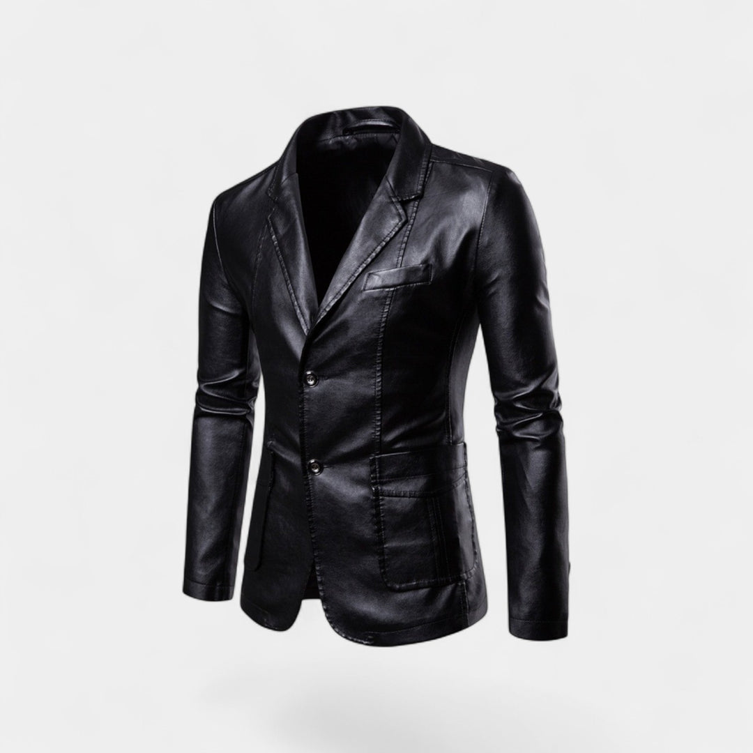 Herren Lederblazer – Slim Fit mit geknöpftem Revers