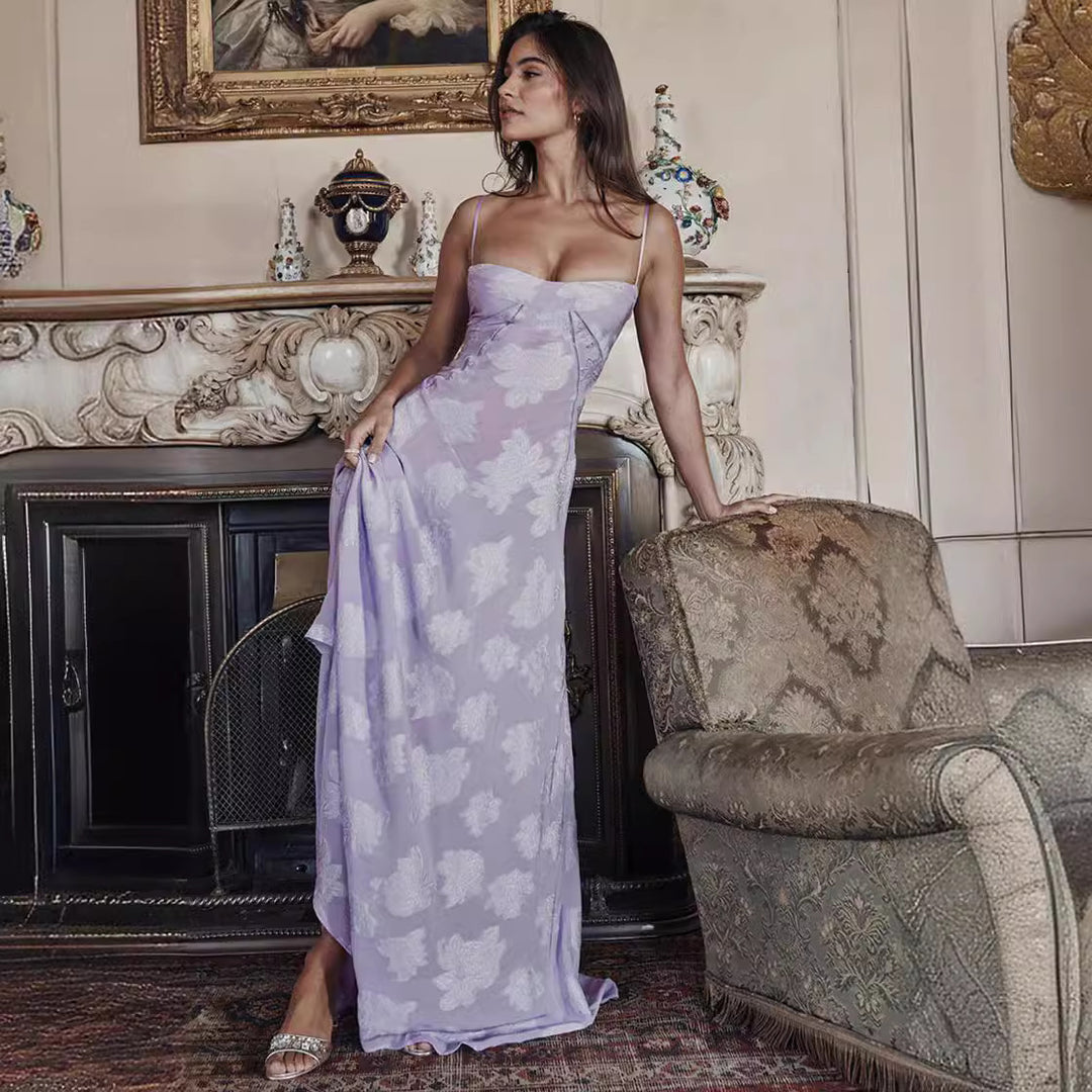 Damen Langes Chiffonkleid – Rückenausschnitt Schnürung Enganliegender Schnitt