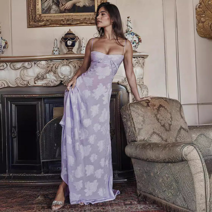 Damen Langes Chiffonkleid – Rückenausschnitt Schnürung Enganliegender Schnitt