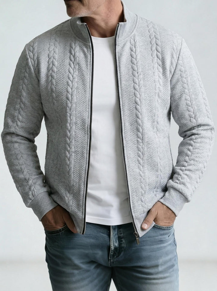 Herren-Jacquardjacke mit Stehkragen – strukturierter Reißverschlussstil