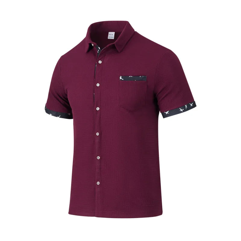 Chemise Homme en Tissu Tissé – Col Classique, Boutons et Liserés Contrastants
