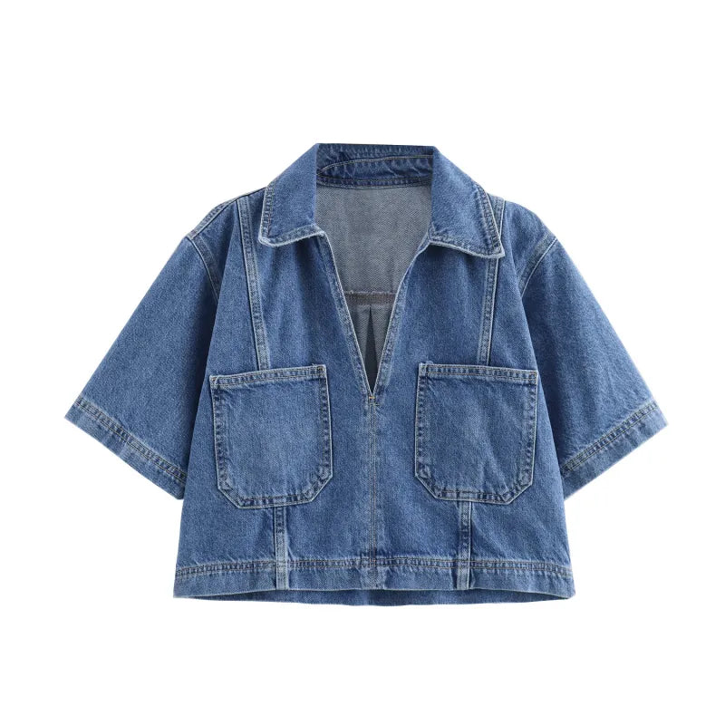Completo Due Pezzi Donna in Jeans – Camicia Crop & Gonna Pantalone Asimmetrica
