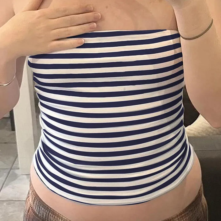 Gestreiftes trägerloses Damen-Tubetop – kurze, taillierte Passform