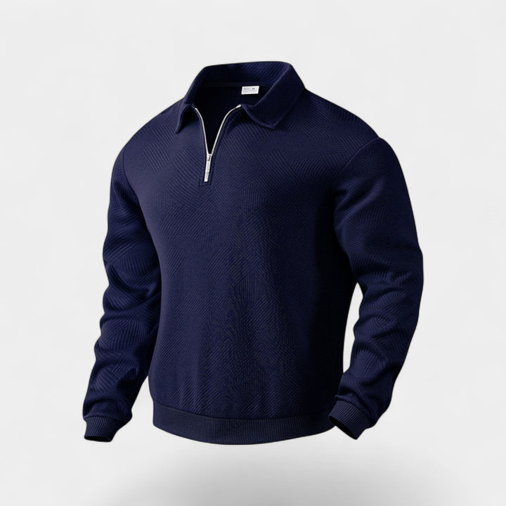 Herren Pullover mit halbem Reverskragen und halbem Reißverschluss, weiter Schnitt – raffiniert, leger, moderne Silhouette