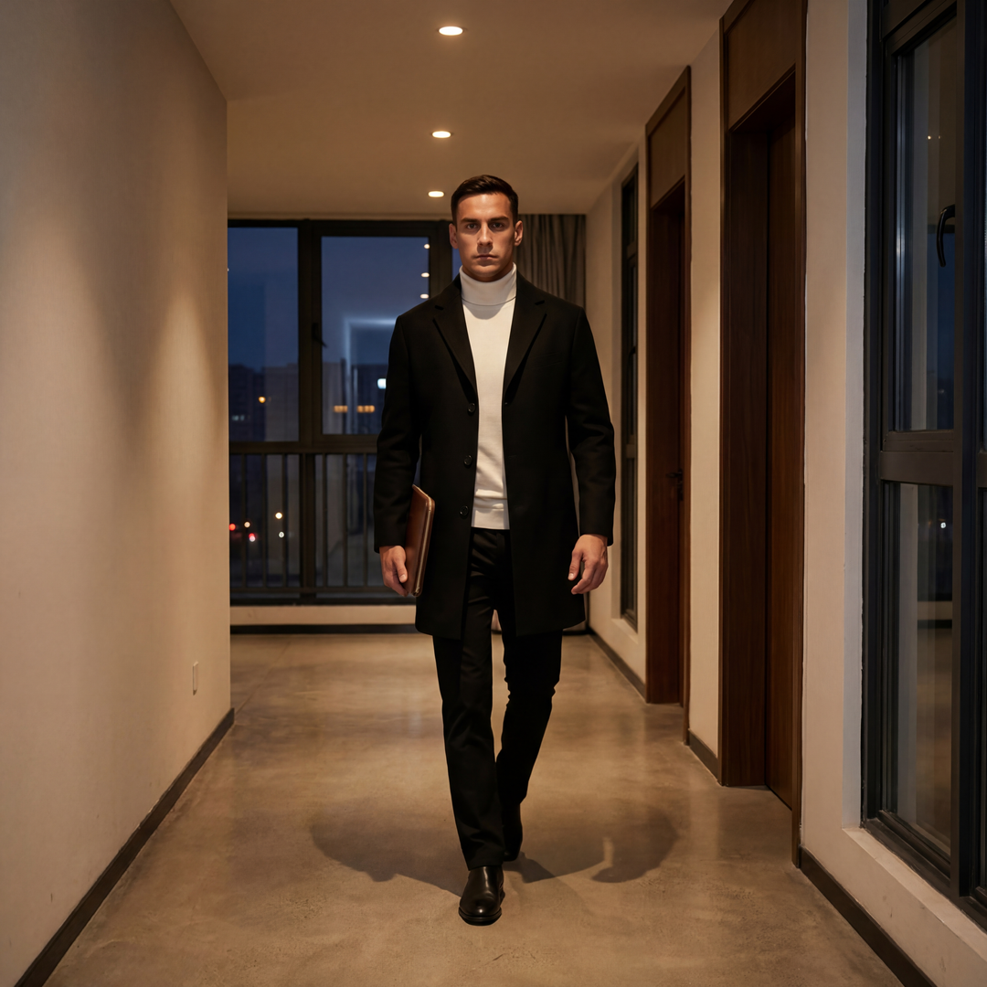 Herren Baumwollmantel casual – mittellanger winddichter Stil