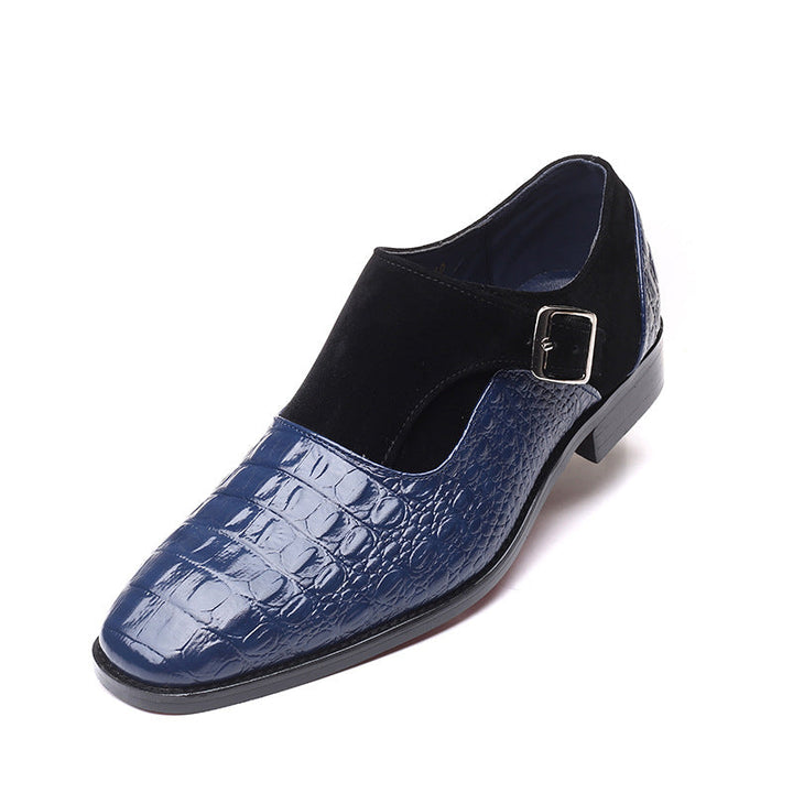 Herren Elegante Lederschuhe mit Mönchriemen – Quadratische Spitze, Krokogeprägtes Leder