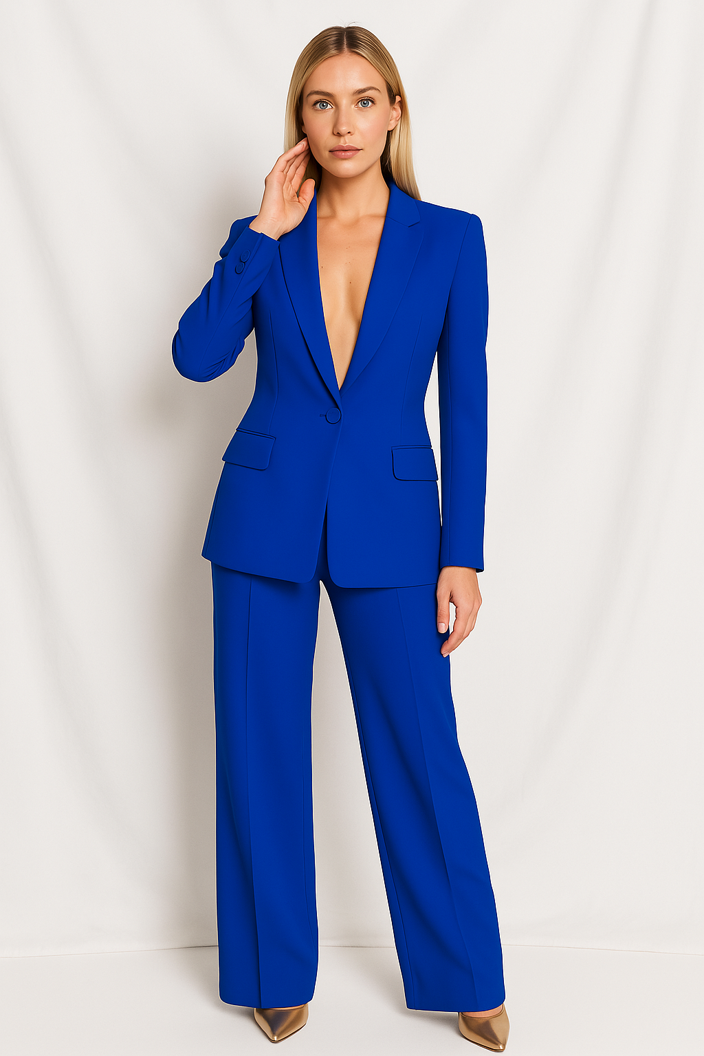 Strukturiertes Damen-Blazer- und Hosen-Set – Taillierte Passform mit geraden Hosen