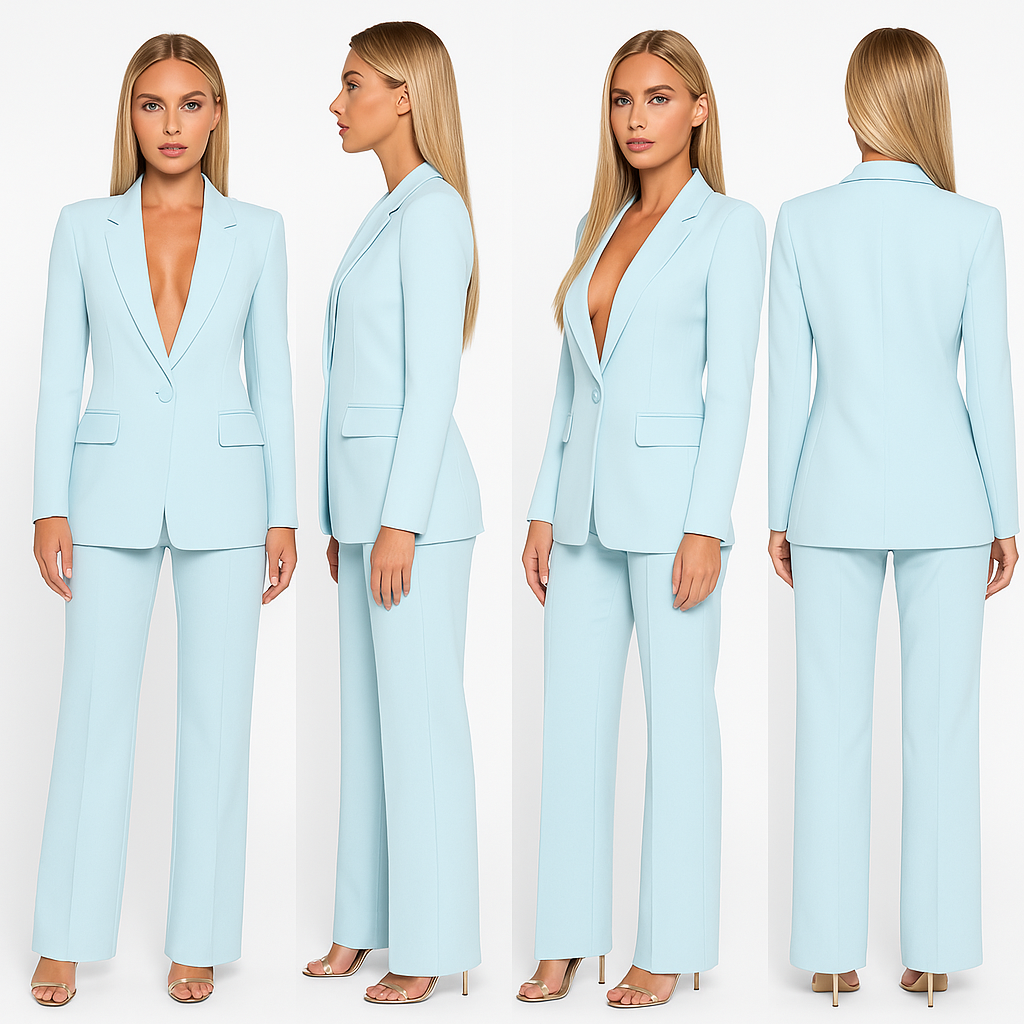 Strukturiertes Damen-Blazer- und Hosen-Set – Taillierte Passform mit geraden Hosen