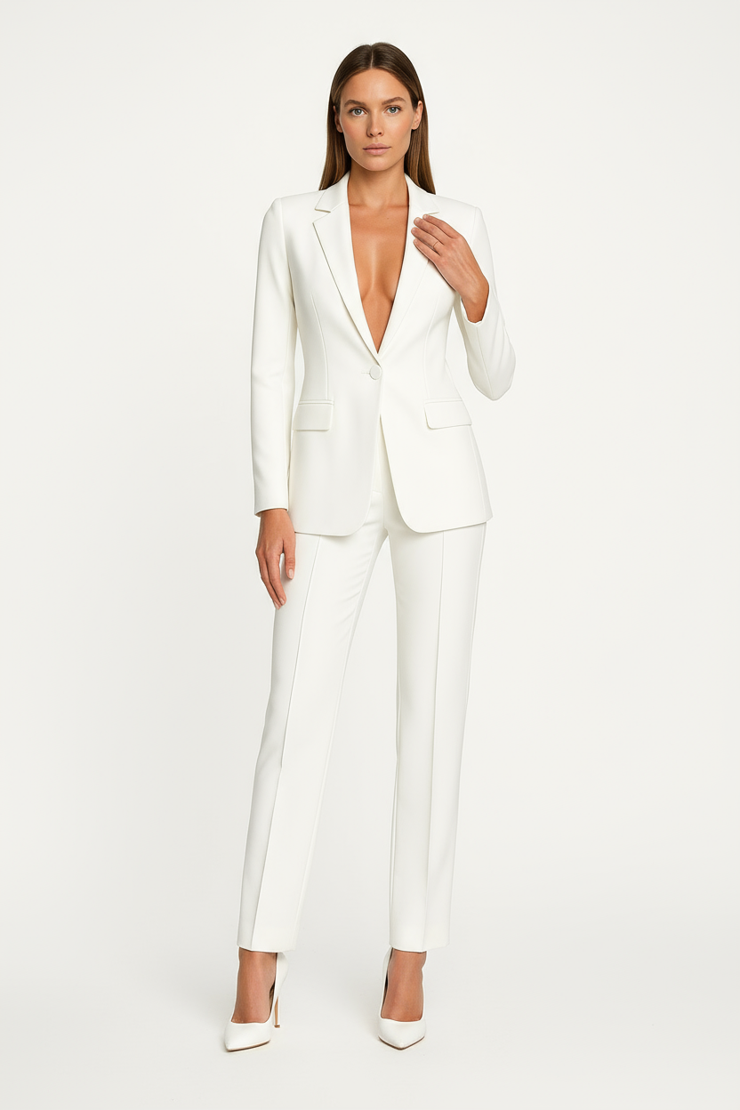 Strukturiertes Damen-Blazer- und Hosen-Set – Taillierte Passform mit geraden Hosen