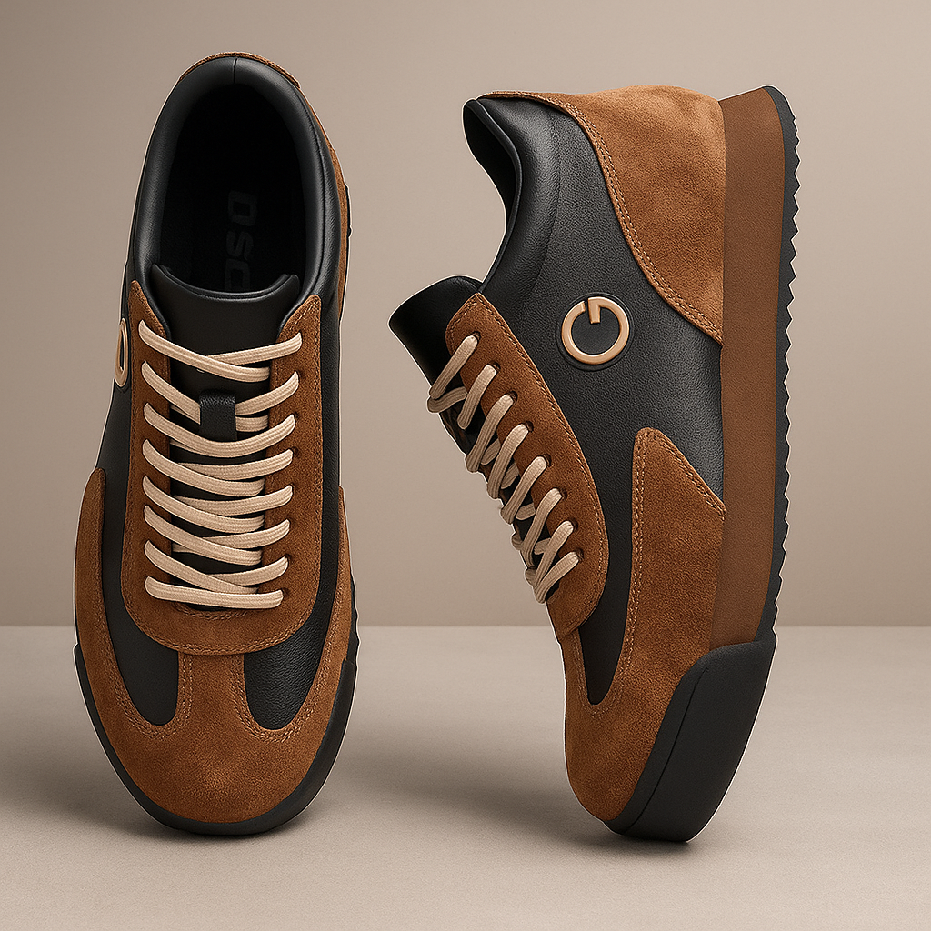 Men's Retro Leather Sneakers – Textured Color Block Panels