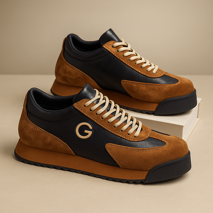 Men's Retro Leather Sneakers – Textured Color Block Panels