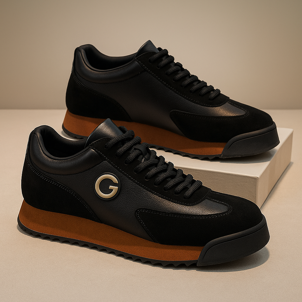 Men's Retro Leather Sneakers – Textured Color Block Panels