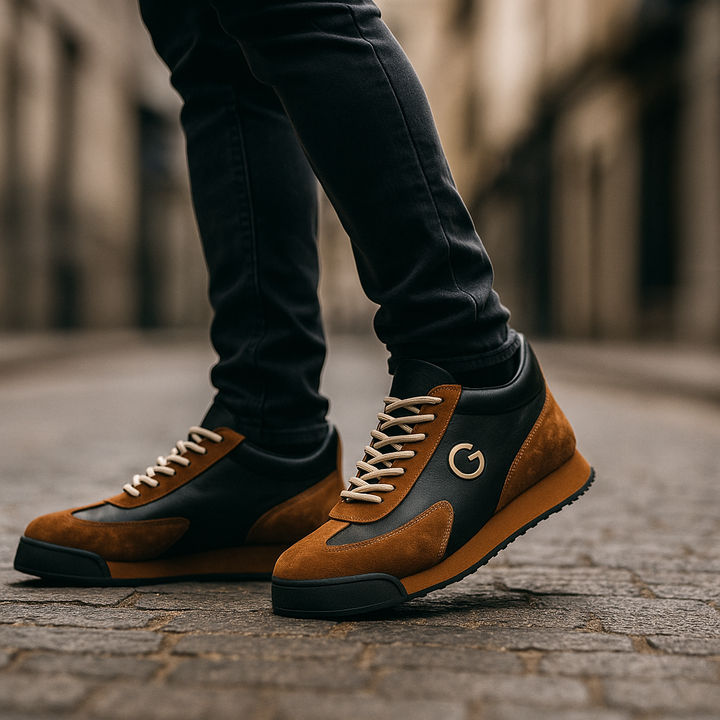 Men's Retro Leather Sneakers – Textured Color Block Panels