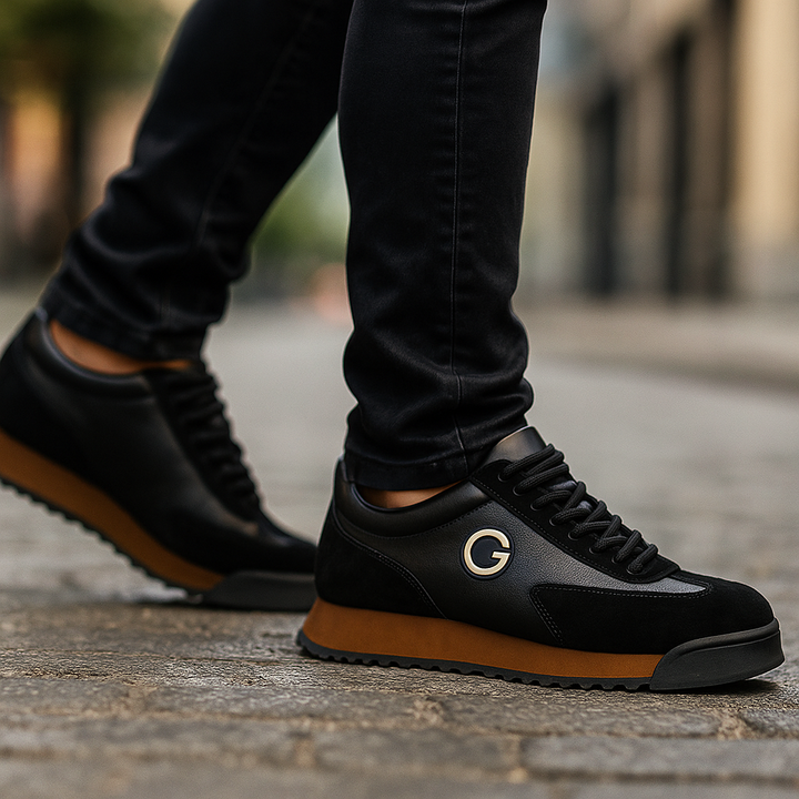Men's Retro Leather Sneakers – Textured Color Block Panels