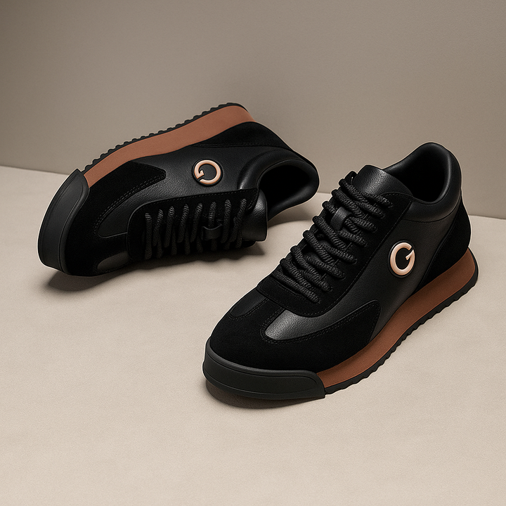 Men's Retro Leather Sneakers – Textured Color Block Panels