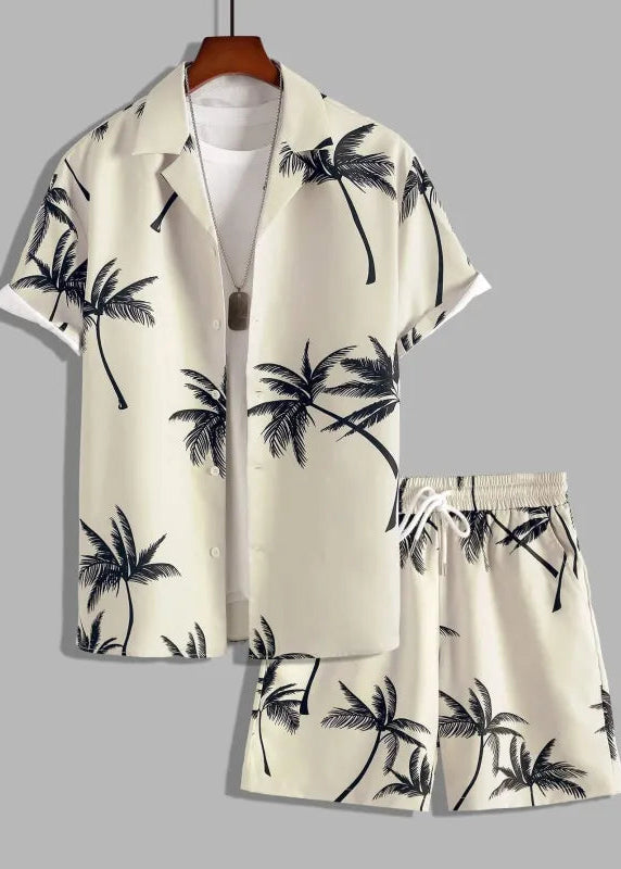 Men's Two-Piece Set – Palm Tree Print Shirt and Shorts