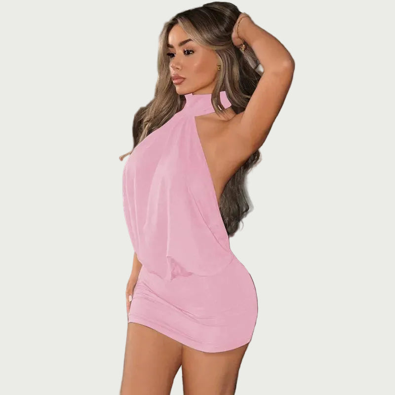 Mini abito da donna con schiena scoperta – scollo halter aderente