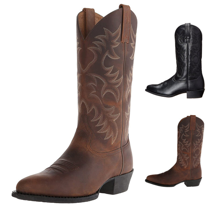 Bestickte Cowboy-Stiefel für Herren – hoher Schaft, quadratischer Absatz, zum Hineinschlüpfen