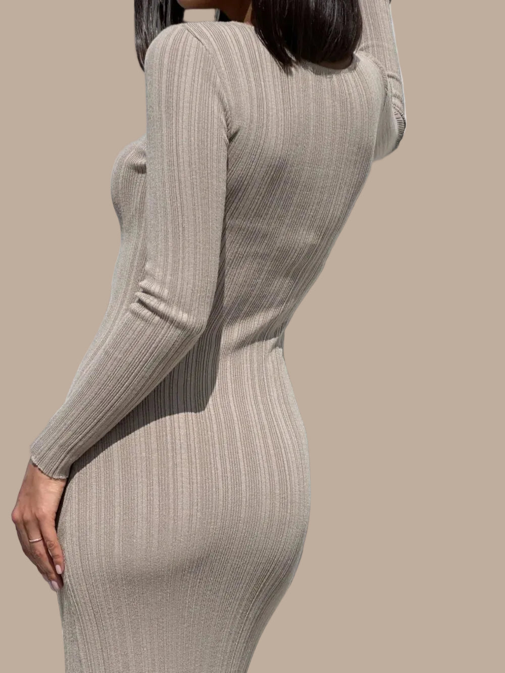 Umstandsstrickkleid für Damen aus geripptem Strick – Langärmlig, taillierte Passform