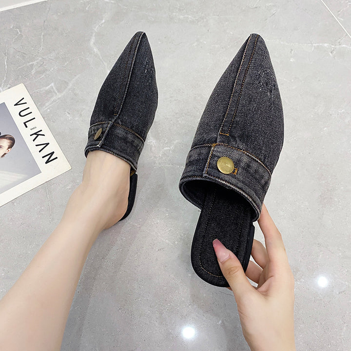 Mocassini piatti da donna con finitura denim – Punta appuntita stile slip-on