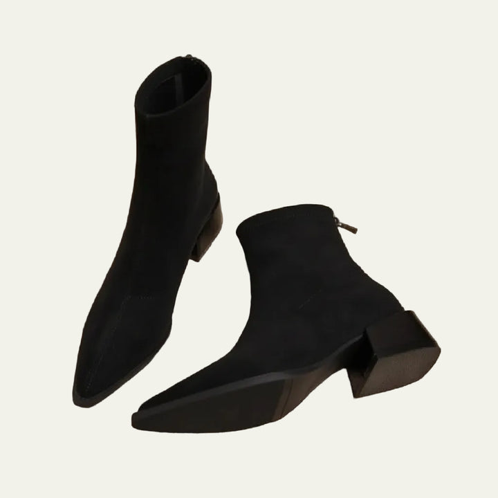 Bottines Femme à Bout Pointu – Talon Bloc Bas et Fermeture Éclair