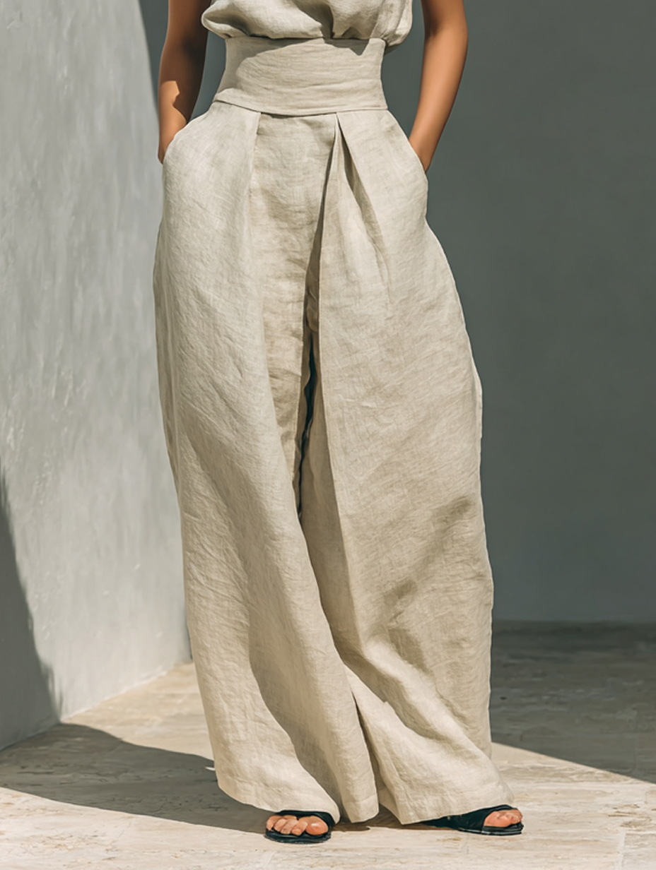Ensemble Deux Pièces Femme Sans Manches – Pantalon Large Minimaliste