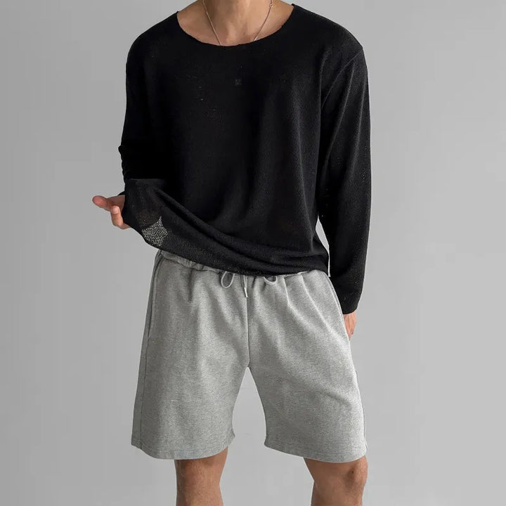 Langarm-T-Shirt für Herren aus feinem Strick – lockere gerade Passform