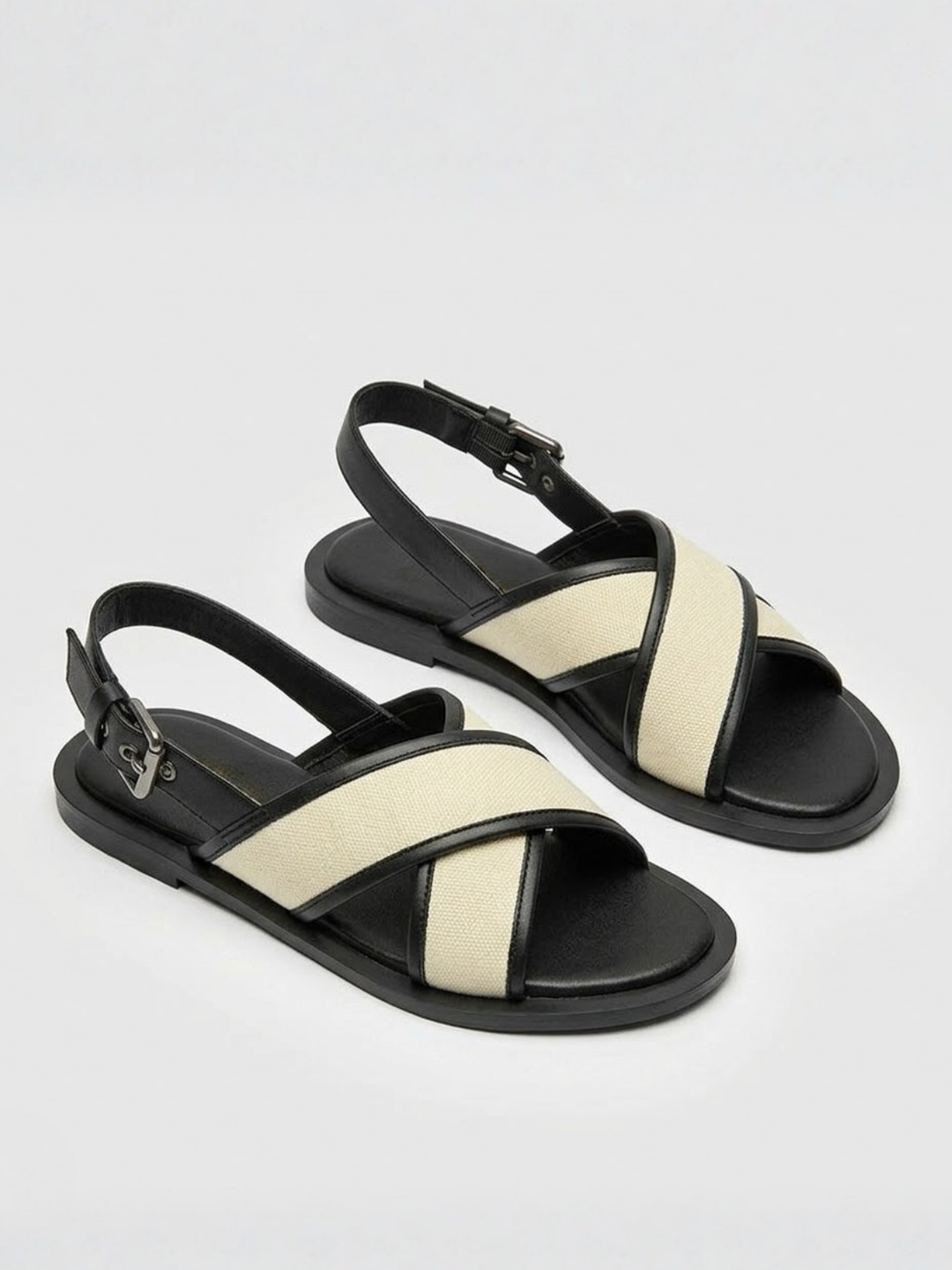 Women's Flat Canvas Sandals – Back Strap with Buckle & Vegan Leather Trim
