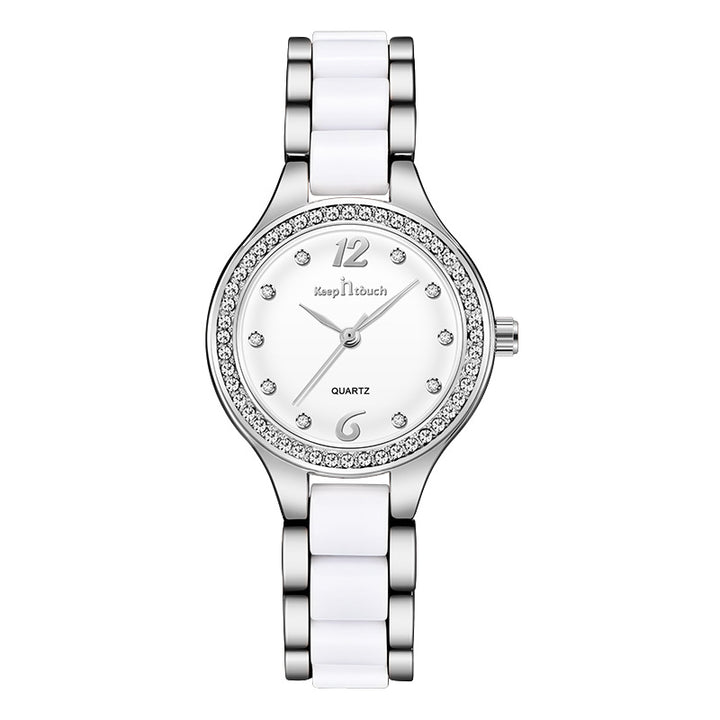 Orologio da polso al quarzo da donna – quadrante rotondo con cristalli