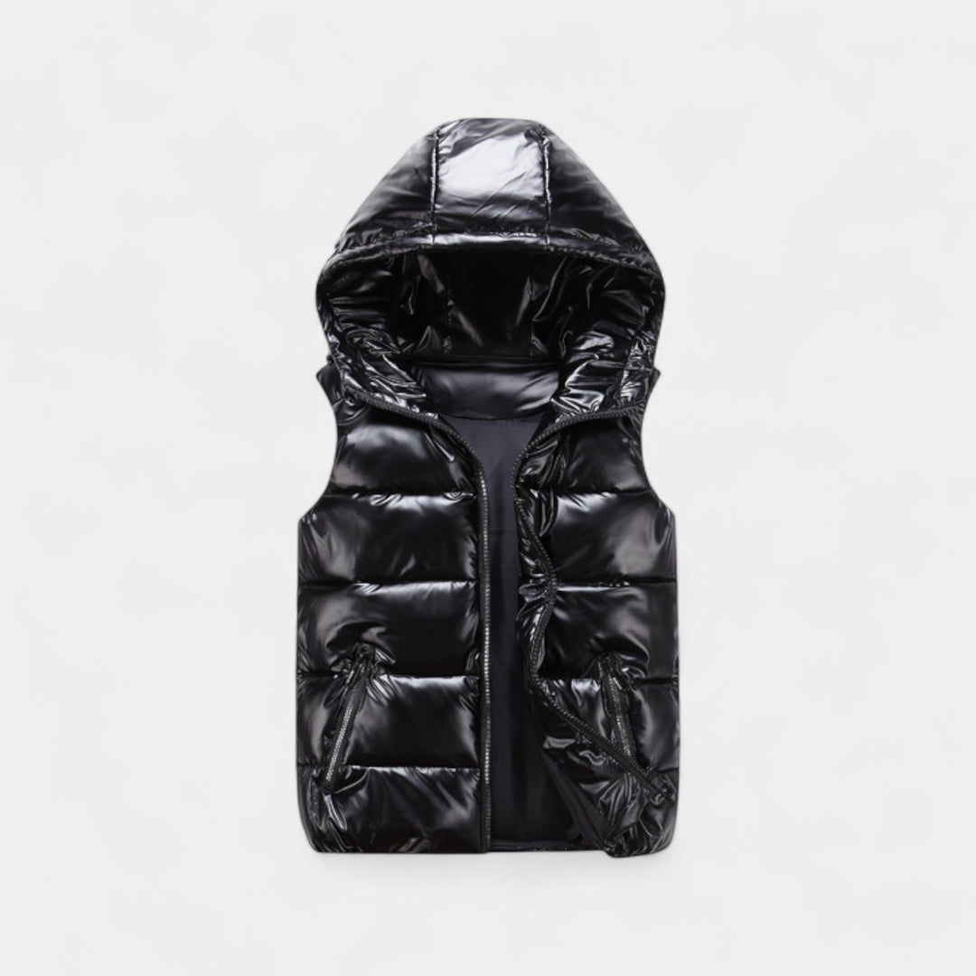 Gilet smanicato con cappuccio uomo cotone lucido – Piumino elegante
