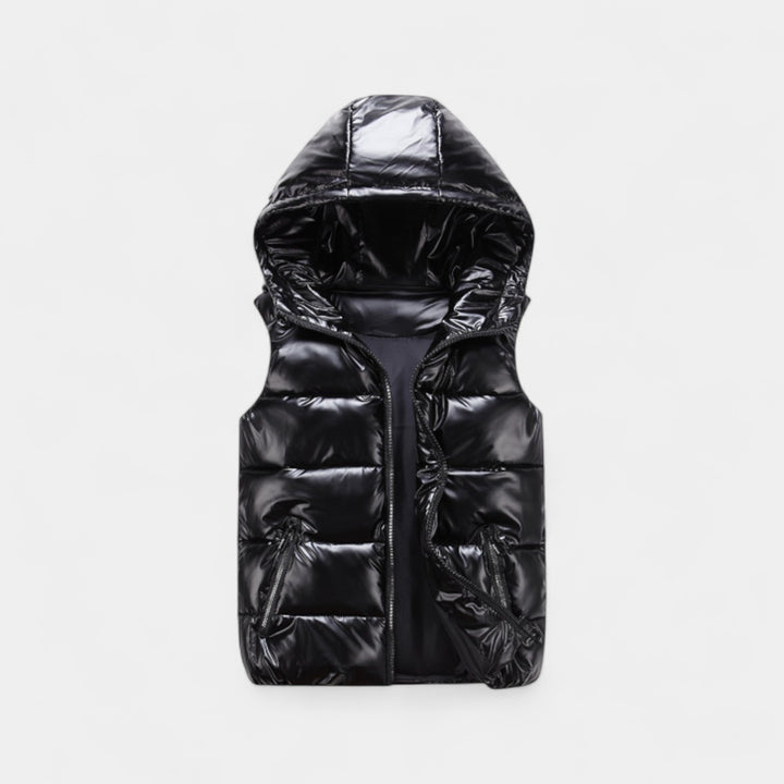 Gilet smanicato con cappuccio uomo cotone lucido – Piumino elegante