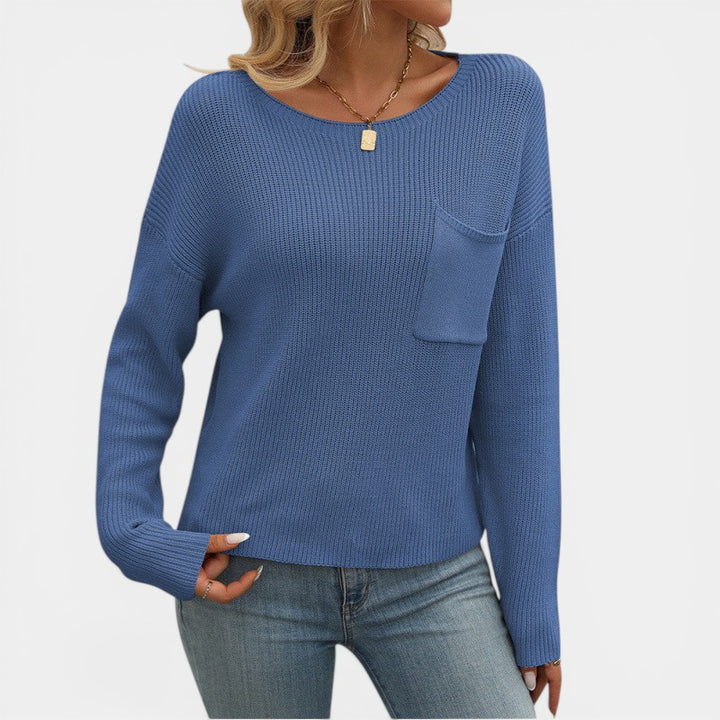Damen Pullover mit Rundhalsausschnitt – Lässiger Schnitt mit Brusttasche | Gerippter Strick