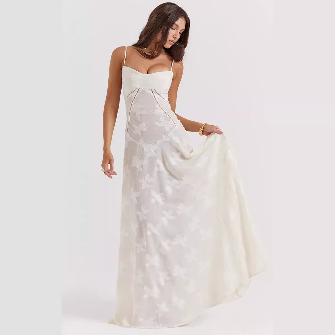 Damen Langes Chiffonkleid – Rückenausschnitt Schnürung Enganliegender Schnitt