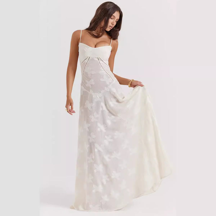 Damen Langes Chiffonkleid – Rückenausschnitt Schnürung Enganliegender Schnitt