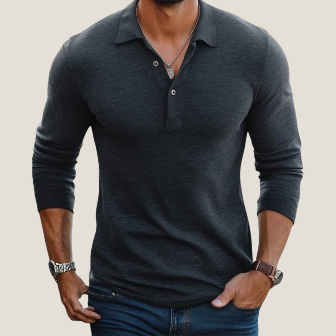 Men's Long Sleeve Polo – Shirt Collar and Button Placket