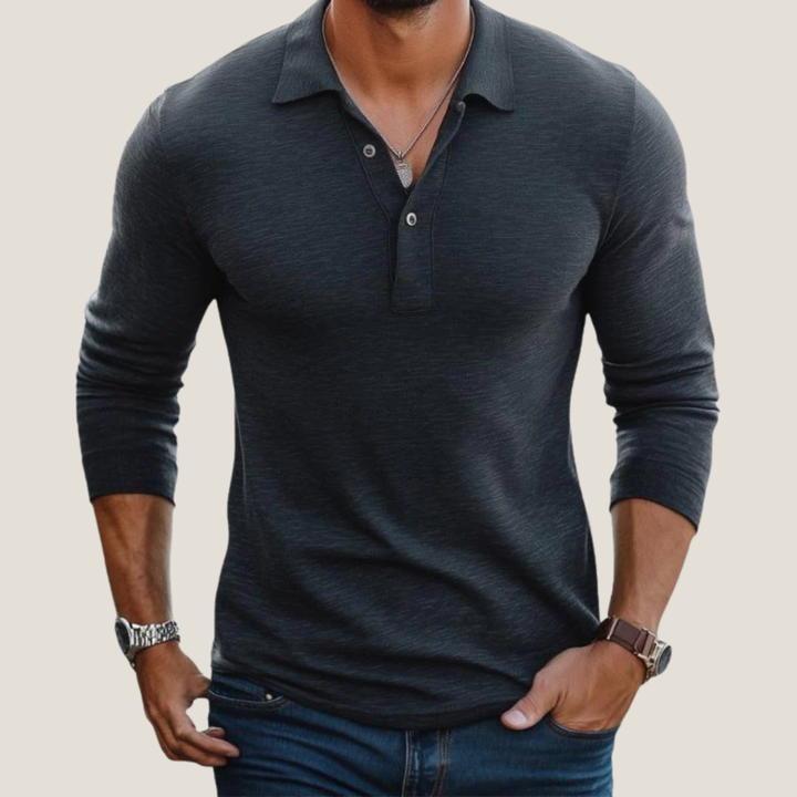 Men's Long Sleeve Polo – Shirt Collar and Button Placket